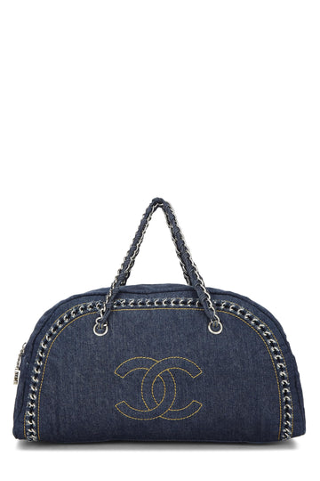 Chanel,  Blue Denim Luxe Ligne Bowler Large, Blue