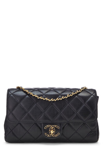 Chanel,  Black Quilted Lambskin Chain Flap Small, Black