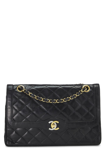 Chanel,  Black Quilted Lambskin Paris Limited Double Flap Medium, Black