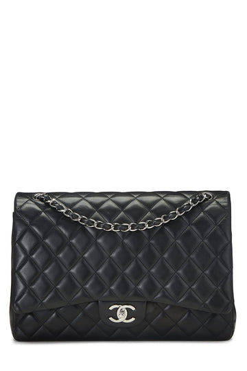 Chanel,  Black Quilted Lambskin New Classic Double Flap Maxi, Black