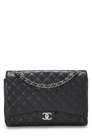 Chanel,  Black Quilted Caviar New Classic Double Flap Maxi, Black
