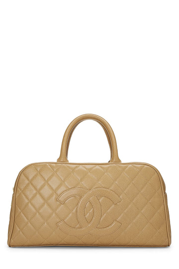 Chanel,  Beige Quilted Caviar Bowler Medium, Beige