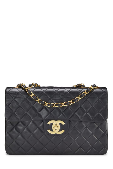 Chanel,  Black Quilted Lambskin Half Flap Maxi, Black
