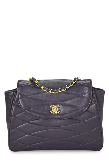 Chanel,  Purple Quilted Lambskin Round Flap Small, Purple