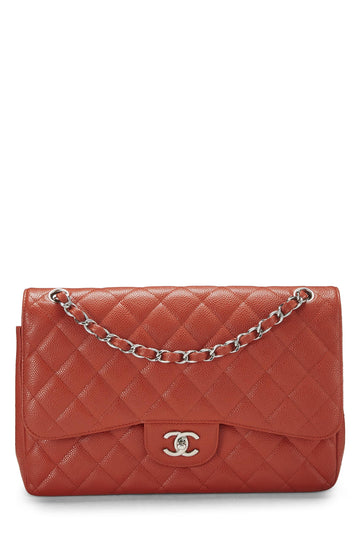 Chanel,  Orange Quilted Caviar New Classic Double Flap Jumbo, Orange