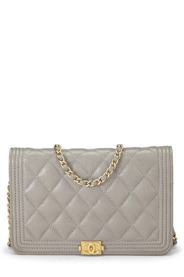 Chanel,  Grey Caviar Boy Wallet on Chain (WOC), Grey