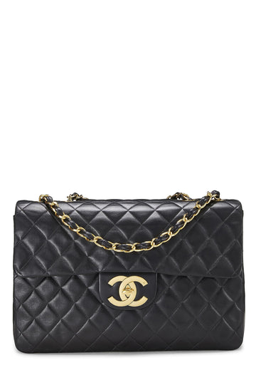 Chanel,  Black Quilted Lambskin Half Flap Maxi, Black