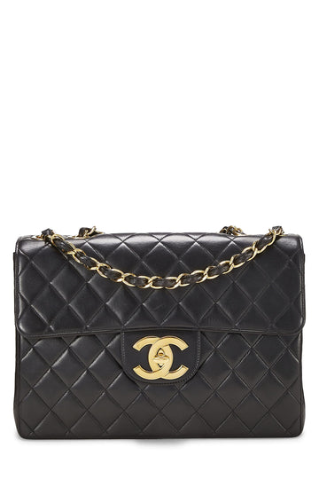 Chanel,  Black Quilted Lambskin Half Flap Jumbo, Black