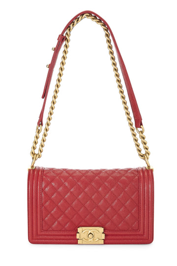 Chanel,  Red Quilted Caviar Boy Bag Medium, Red