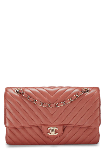 Chanel,  Orange Chevron Lambskin Classic Double Flap Medium, Orange