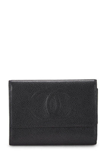 Chanel,  Black Caviar Timeless 'CC' Flap Wallet, Black