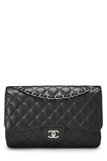 Chanel,  Black Quilted Caviar New Classic Flap Jumbo, Black