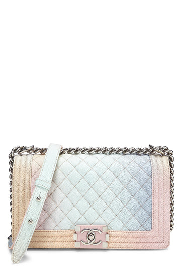 Chanel,  Rainbow Quilted Caviar Boy Bag Medium, Pink