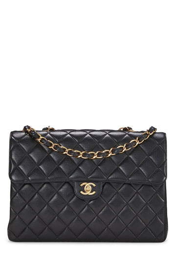 Chanel,  Black Quilted Lambskin Half Flap Jumbo, Black