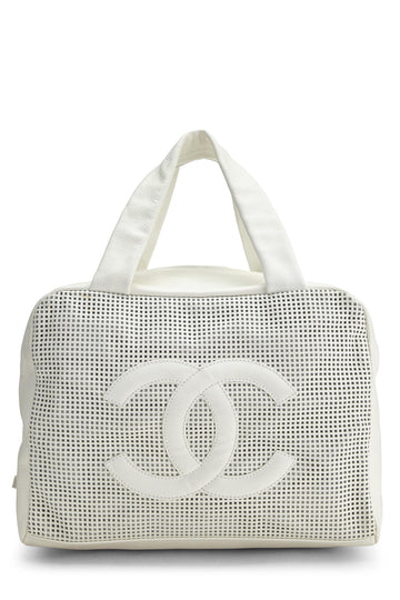 Chanel,  White Perforated Leather Bowler Small, White