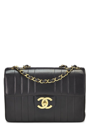 Chanel,  Black Vertical Lambskin Flap Jumbo, Black
