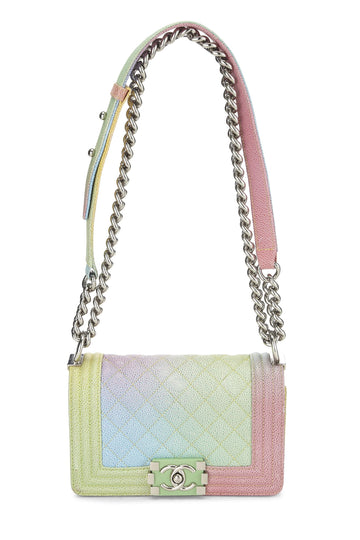 Chanel,  Rainbow Quilted Caviar Boy Bag Small, Green