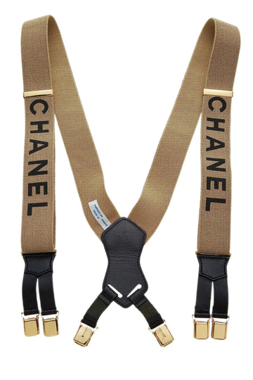 Chanel,  Beige Elastic Logo Suspenders, Beige