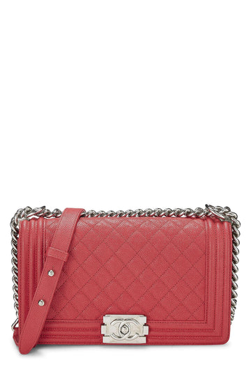 Chanel,  Red Quilted Caviar Boy Bag Medium, Red