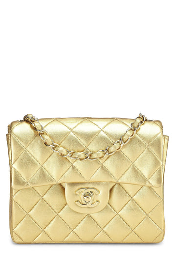 Chanel,  Gold Quilted Lambskin Square Flap Bag, Gold