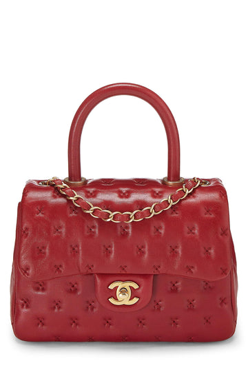 Chanel,  Red Cross Stitch Lambskin Coco Handle Bag Mini, Red