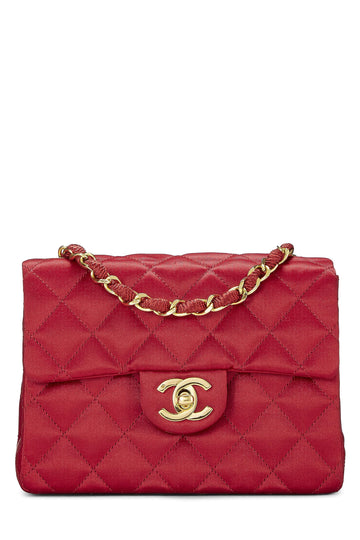 Chanel,  Red Quilted Satin Half Flap Mini, Red