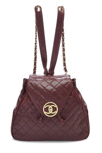 Chanel,  Burgundy Quilted Caviar Backpack Large, Burgundy