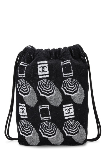 Chanel,  Black Terry Cloth Drawstring Beach Backpack, Black