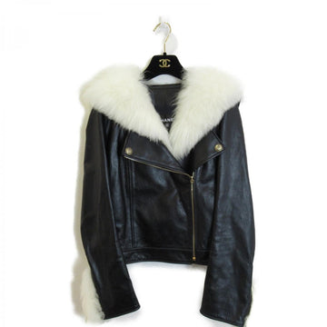 Chanel Fur Leather Biker Jacket, 36