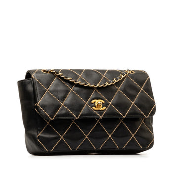 Chanel CC Wild Stitch Leather Flap Bag Leather Shoulder Bag in Good condition
