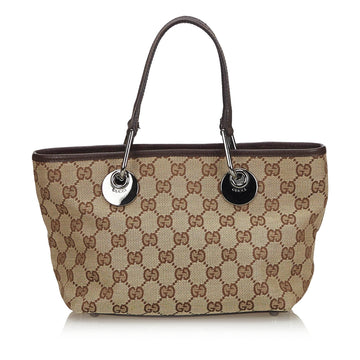 Gucci Brown Beige Canvas Fabric GG Eclipse Tote Bag Italy