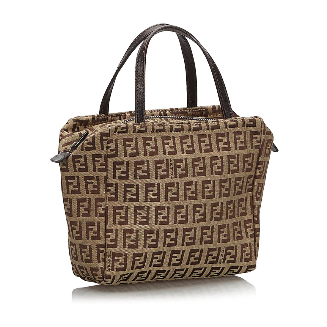 Fendi Brown Beige Canvas Fabric Zucchino Handbag Italy