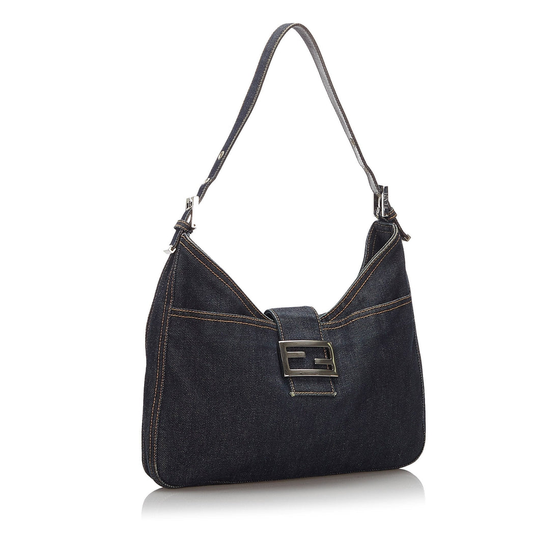 Fendi Blue Denim Fabric Shoulder Bag Italy