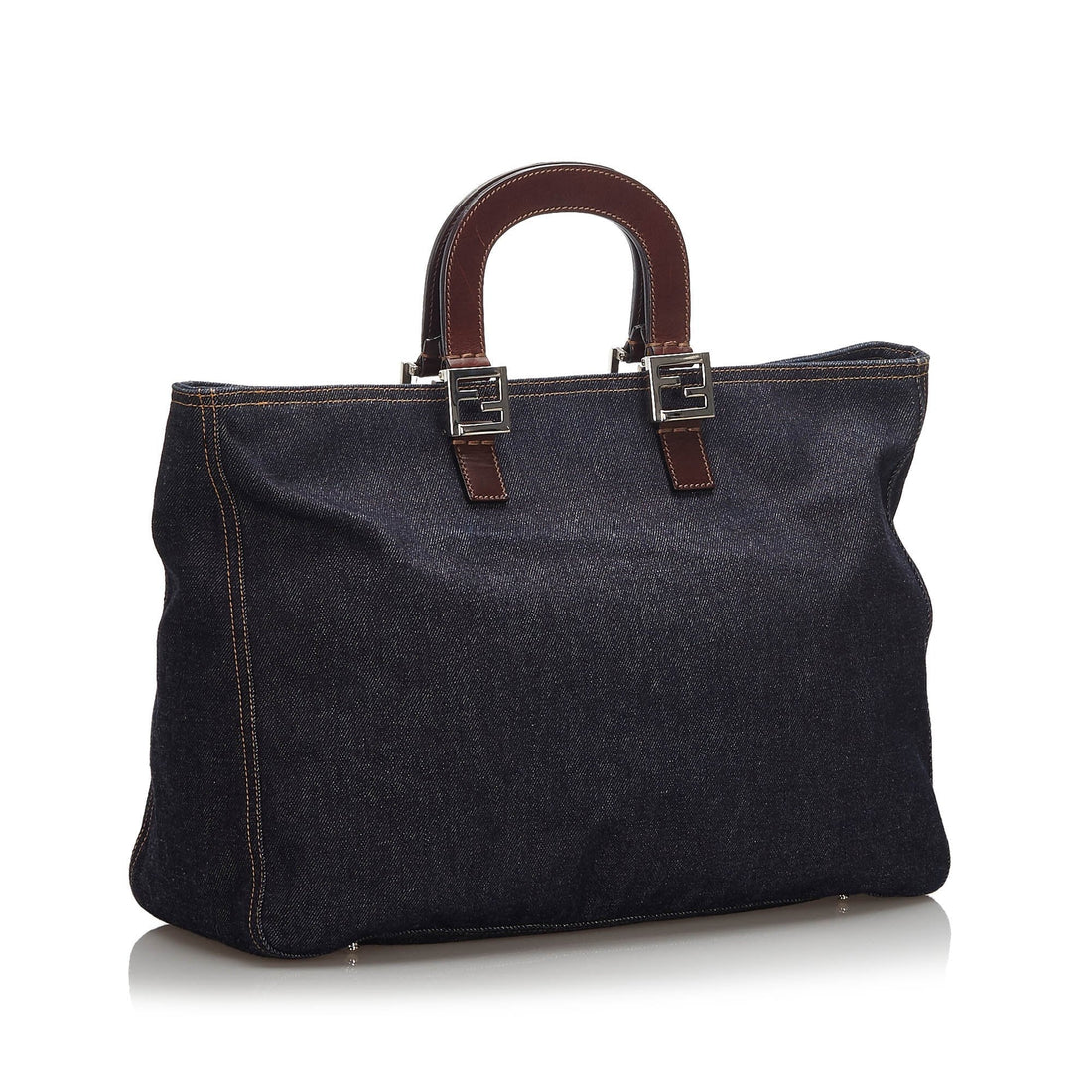 Fendi Blue Dark Denim Fabric Tote Bag Italy