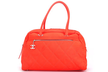 CHANEL PARIS BIARRITZ NEON ORANGE NYLON BOWLER BAG (1221xxxx), WITH