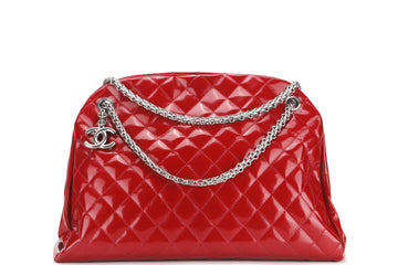 CHANEL MADEMOISELLE (1418xxxx) W 33CM, RED PATENT LEATHER SILVER HARDWARE, WITH  & DUST COVER