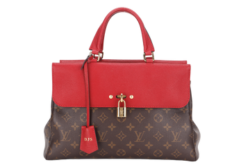 LOUIS VUITTON VENUS HANDBAG (M41738)RED LEATHER & MONOGRAM CANVAS GOLD HARDWARE, WITH STRAP, KEYS, LOCK & DUST COVER