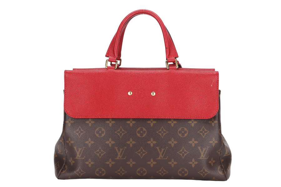 LOUIS VUITTON VENUS HANDBAG (M41738)RED LEATHER & MONOGRAM CANVAS GOLD HARDWARE, WITH STRAP, KEYS, LOCK & DUST COVER