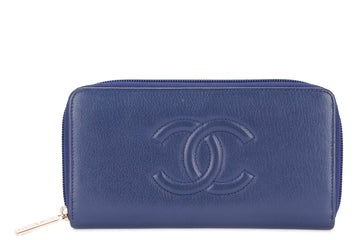 Chanel Timeless Blue Color Calf Leather Long Zippy Wallet (2282xxxx), with , no Dust Cover & Box
