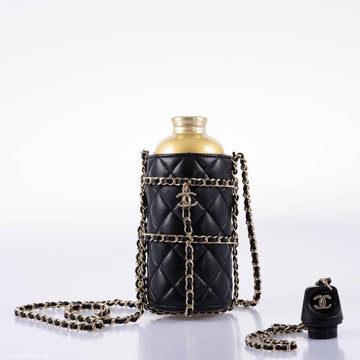 Chanel Gold CC Water Bottle Black Quilted Lambskin Gold Hardware