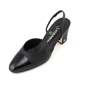Chanel Black Cap Toe CC Slingback Pumps Size US 6  | EU 36