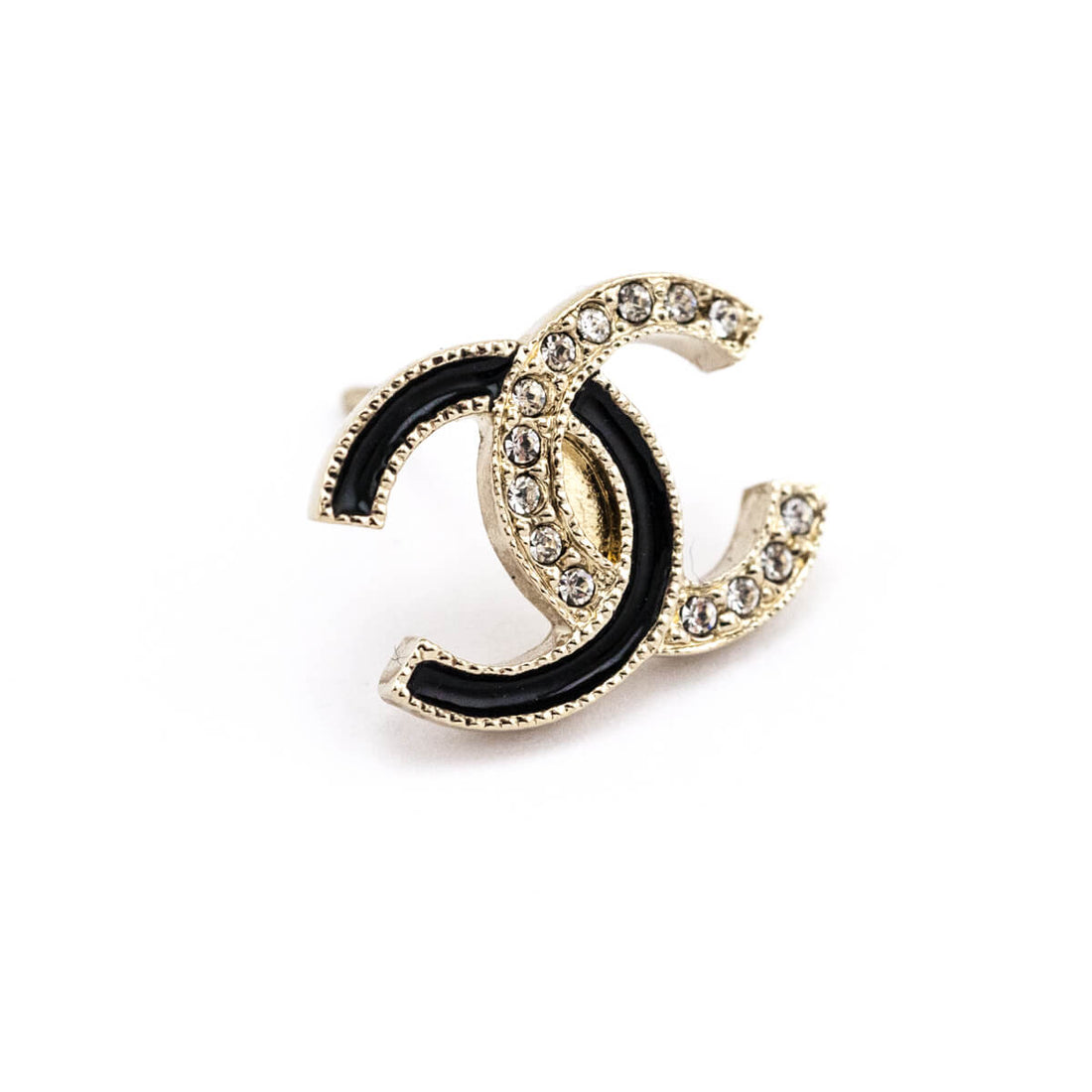 Chanel Black Enamel & Crystal CC Stud Earrings