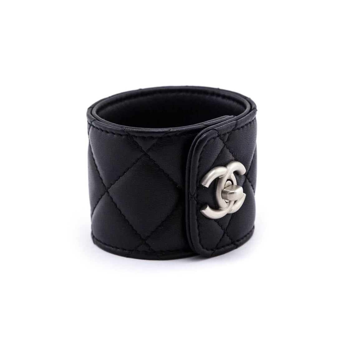 Chanel Black Leather CC Turn-Lock Cuff