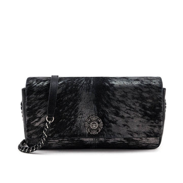 Chanel Black & Silver Metallic Velvet & Quilted Caviar Flap Bag