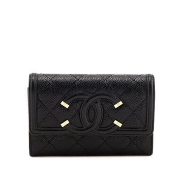 Chanel Black Quilted Caviar Filigree Flap Wallet