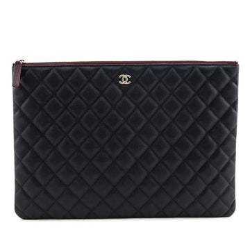 Chanel Black Quilted Caviar Large Classic Pouch