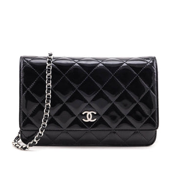 Chanel Black Quilted Patent Wallet On Chain