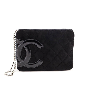 Chanel Black Quilted Suede Ligne Cambon Wristlet Pouch