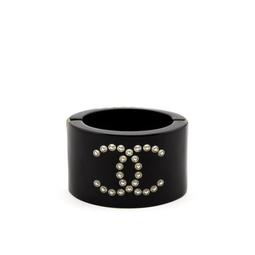 Chanel Black Resin Pearl CC Bangle Cuff