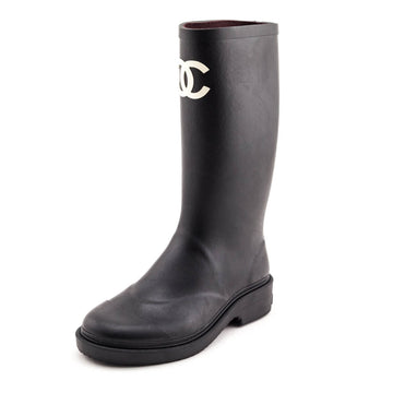 Chanel Black Rubber CC Rain Boot Size US 6 | EU 36